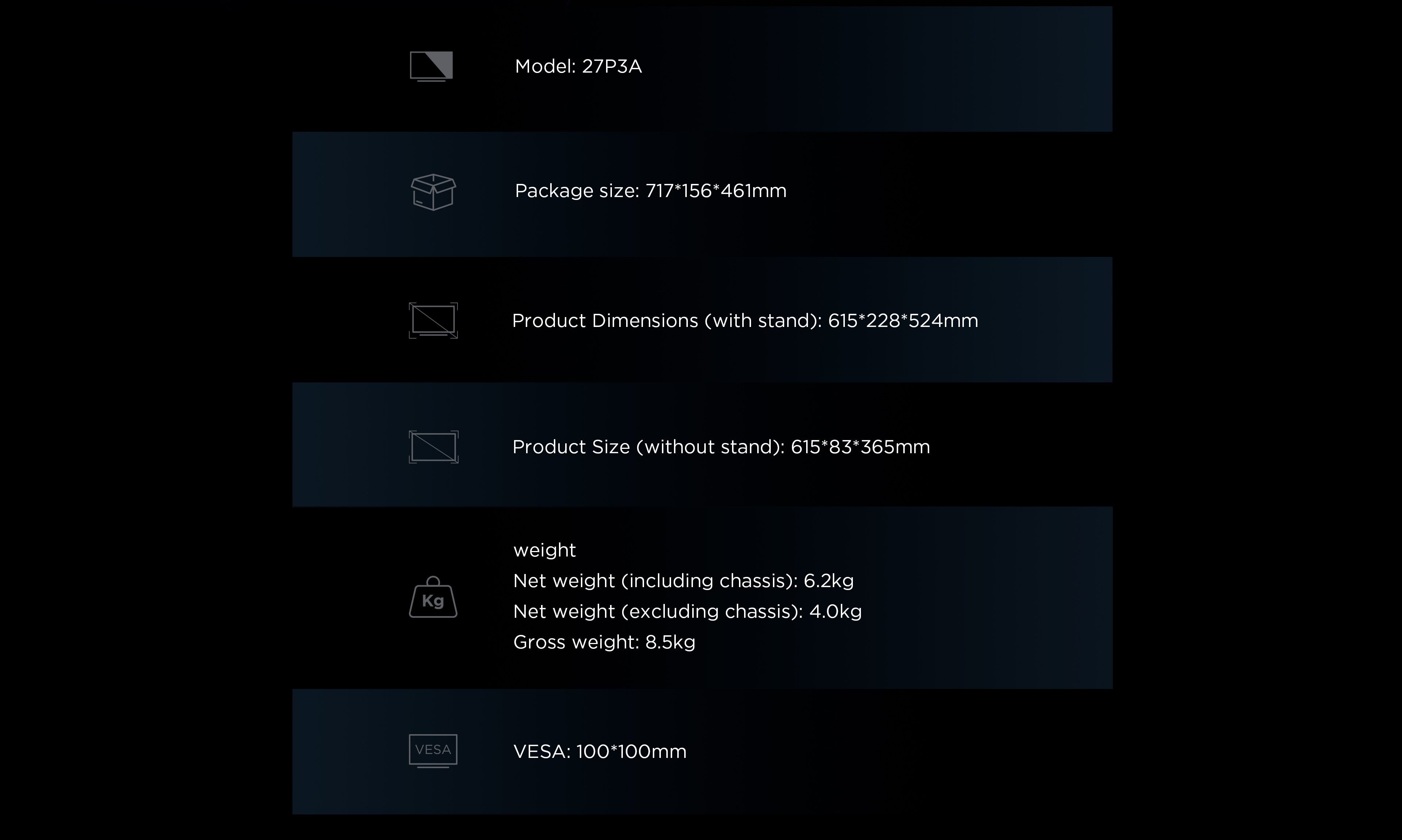 TCL 27P3A  dimensions