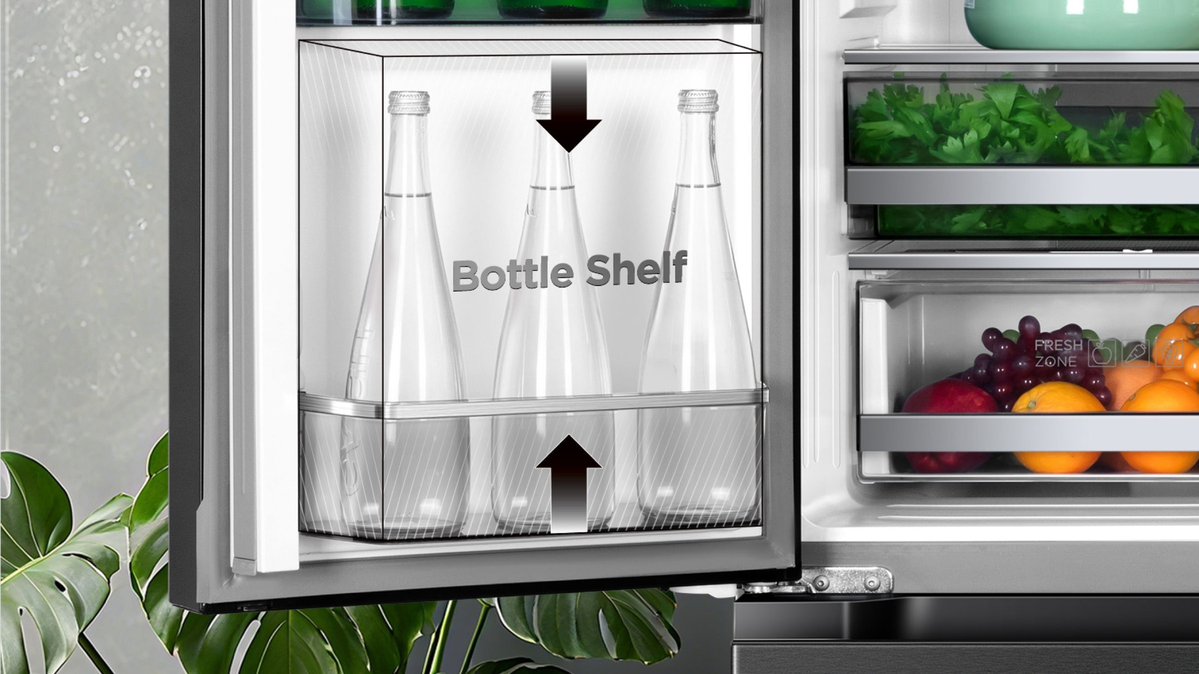 TCL P595FD Refrigerator Convenient Storage for Bottles and Jugs