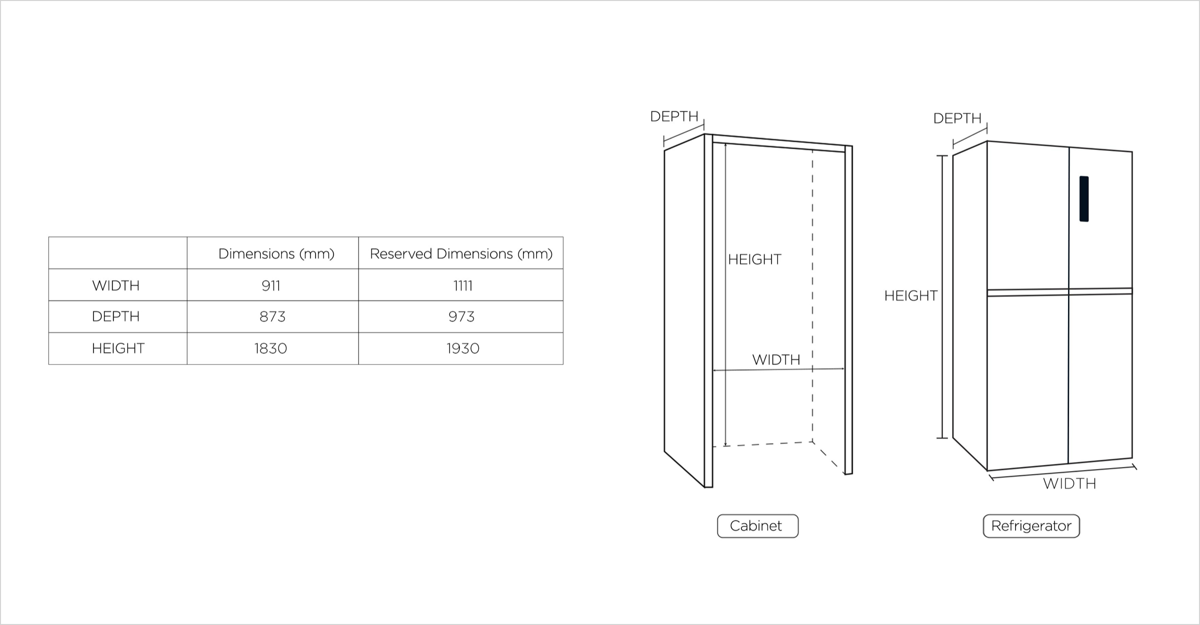 TCL P610CD Multi-Door Refrigerator Specific dimensions