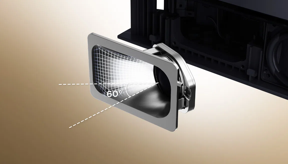 amplified horn.jpg?t=1739931477569&w=600&webp=true&dpr=1 TCL 5.1CH 580 Watts High-end Home Theater Soundbar with Dolby Atmos, DTS:X, Ray Danz Technology, Wireless Subwoofer (Q65H) Q65H Soundbar 60° Amplified Horn*