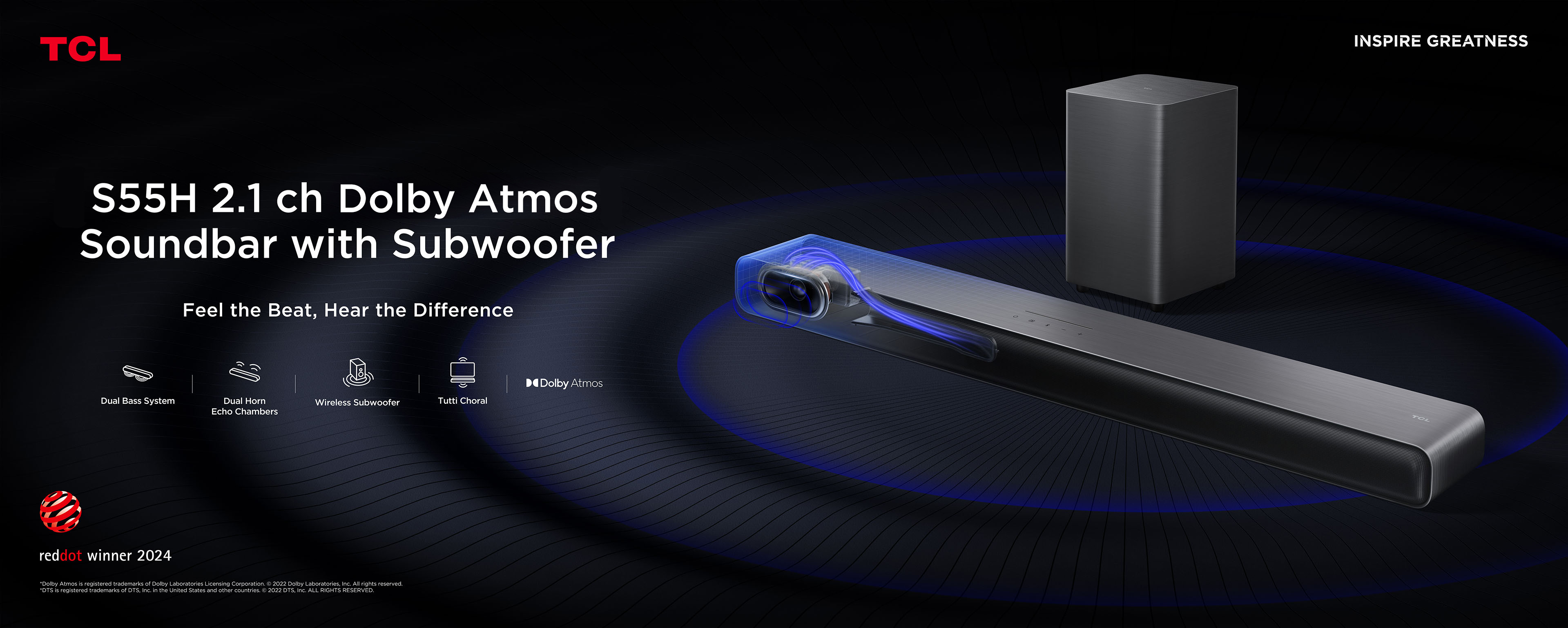 TCL Soundbar S55H 2.1ch Pro Super bass with Subwofer