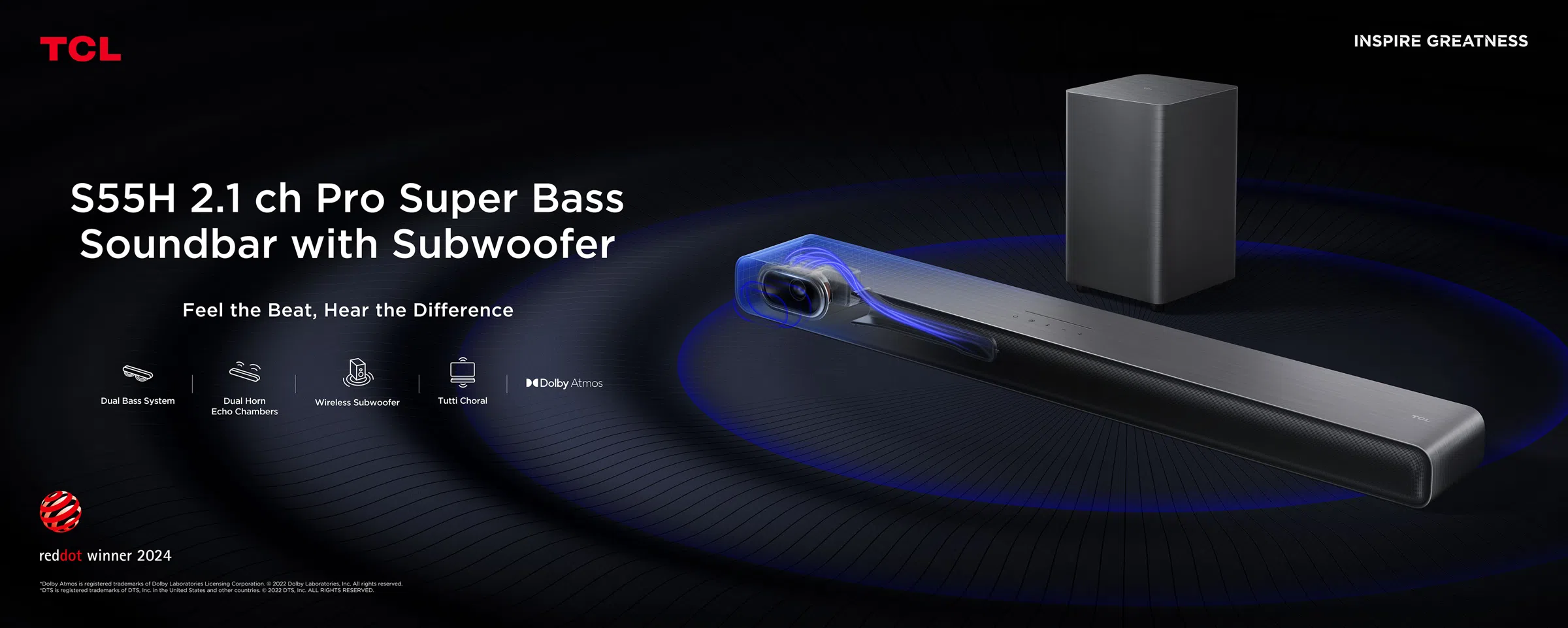 TCL Soundbar S55H 2.1ch Pro Super bass with Subwofer; TCL S55h Soundbar 2.1 channel home theater soundsytem avaialable in kenya at the best price in nairobi.