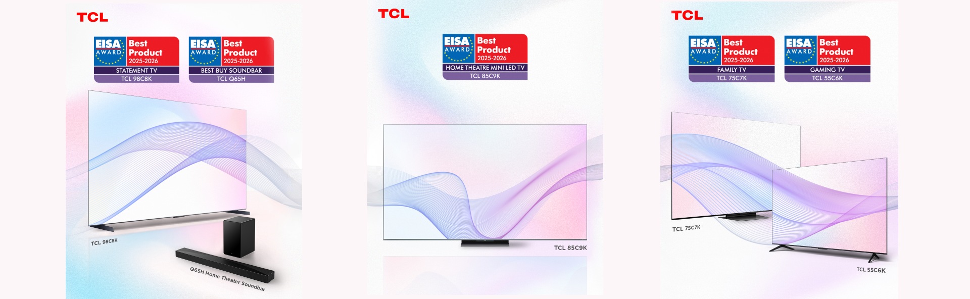 TCL conquista cinco prêmios EISA e redefine excelência em TVs de tela grande e tecnologia QD-Mini LED