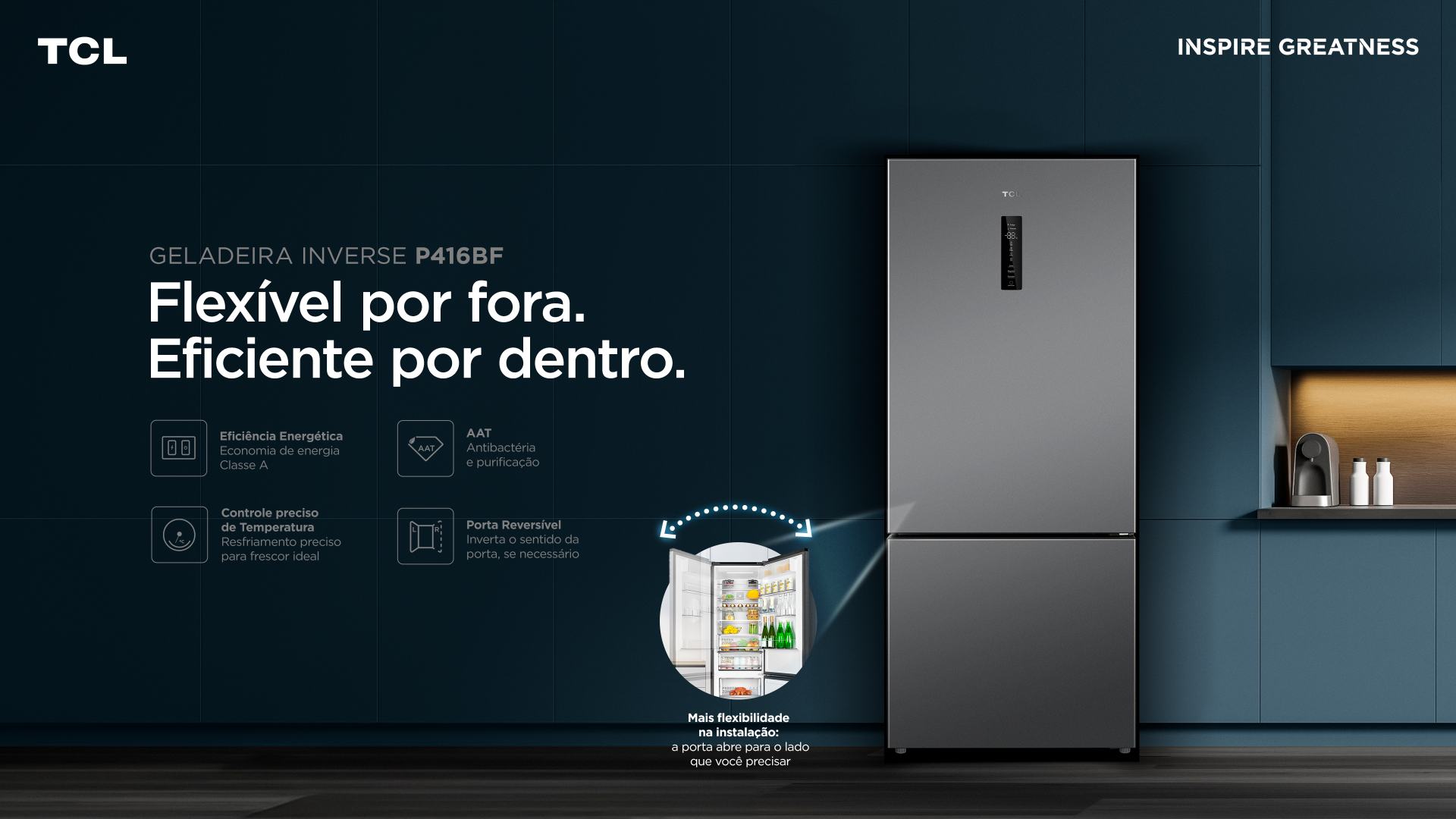 TCL lança refrigerador Inverse P416BF com até 70% menos consumo de energia