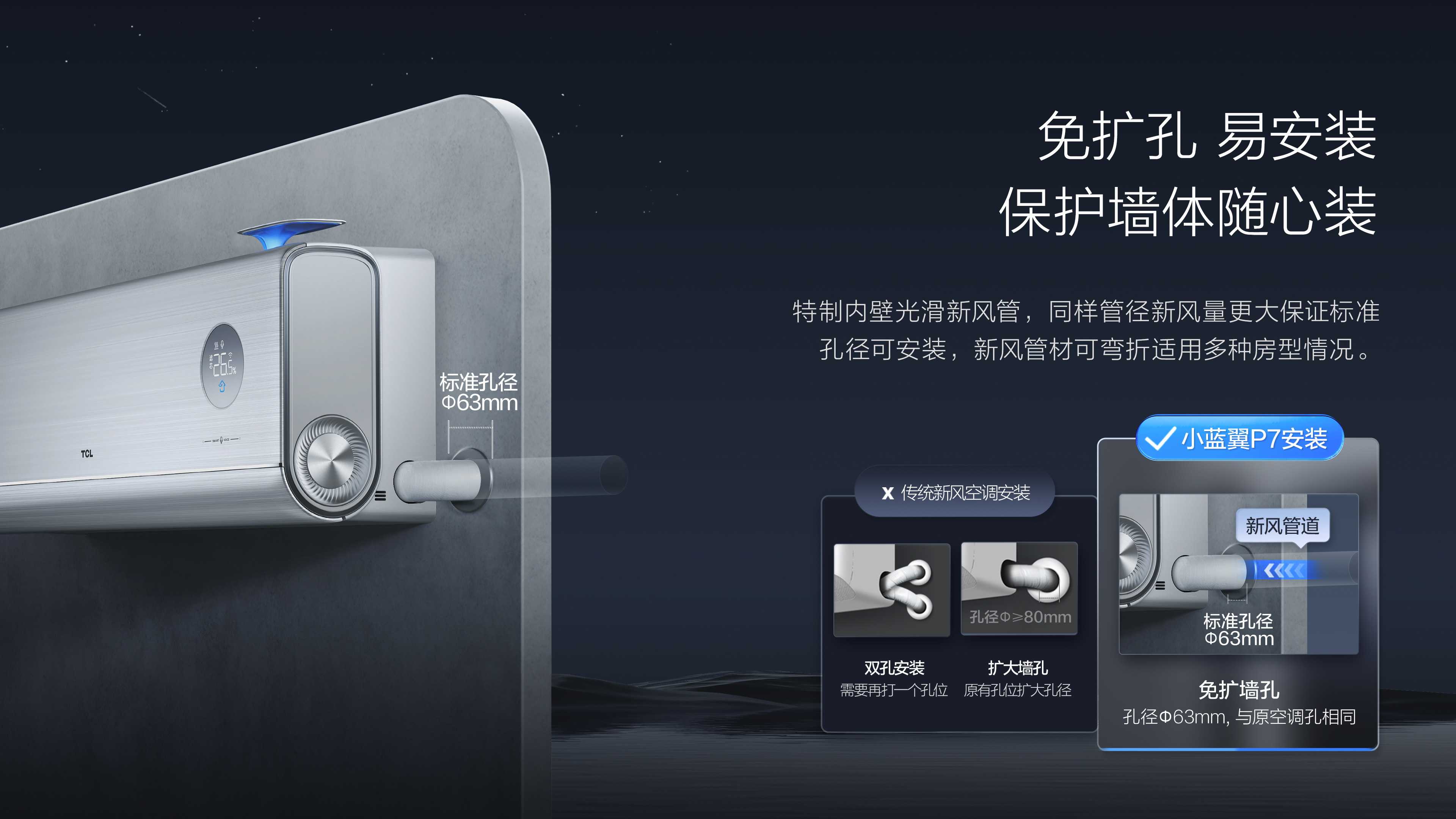 TCL1.5匹新风空调挂机-小蓝翼P7易安装