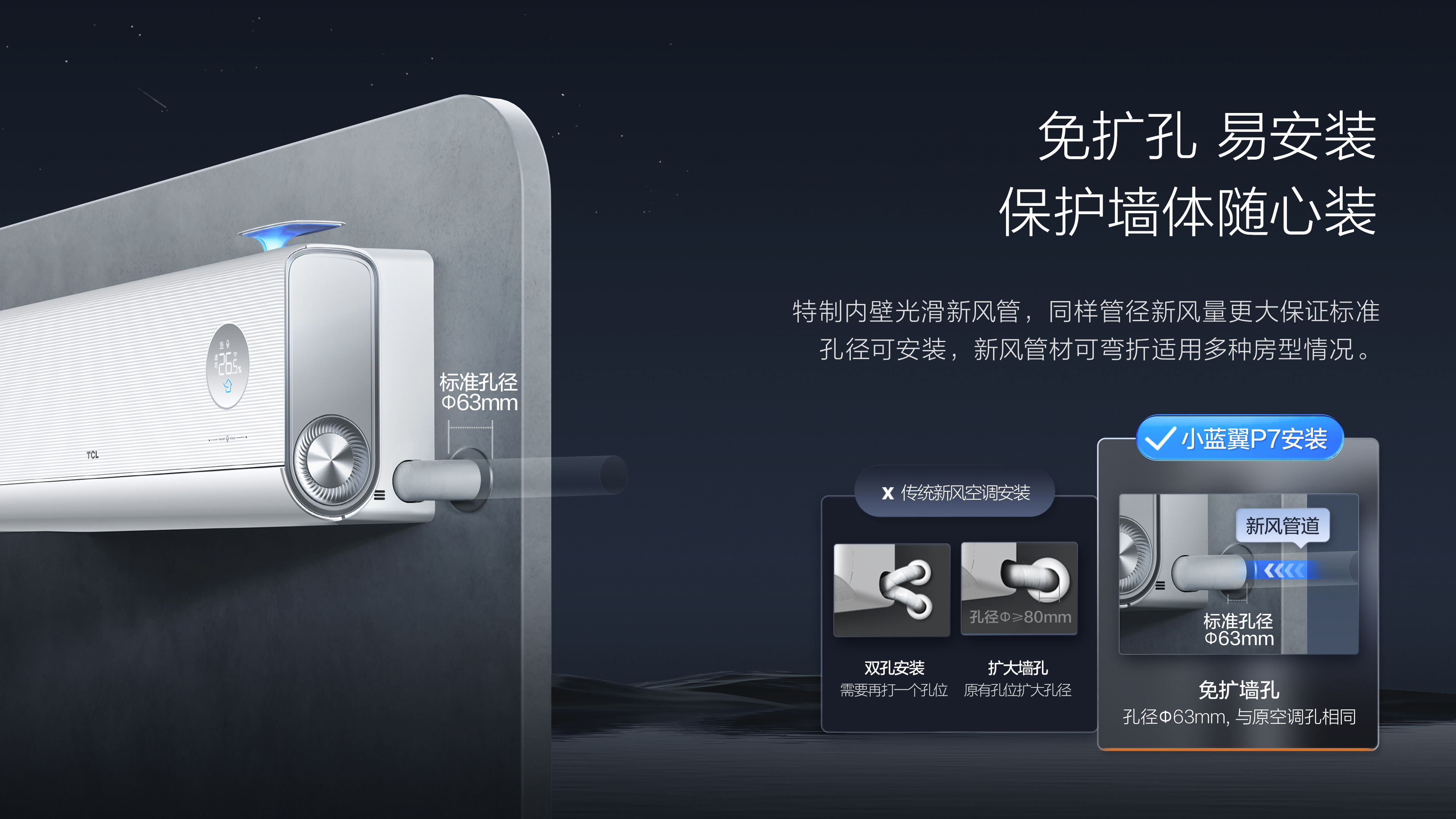 TCL新风空调挂机-AI节能空调-P7 Air小蓝翼免打孔