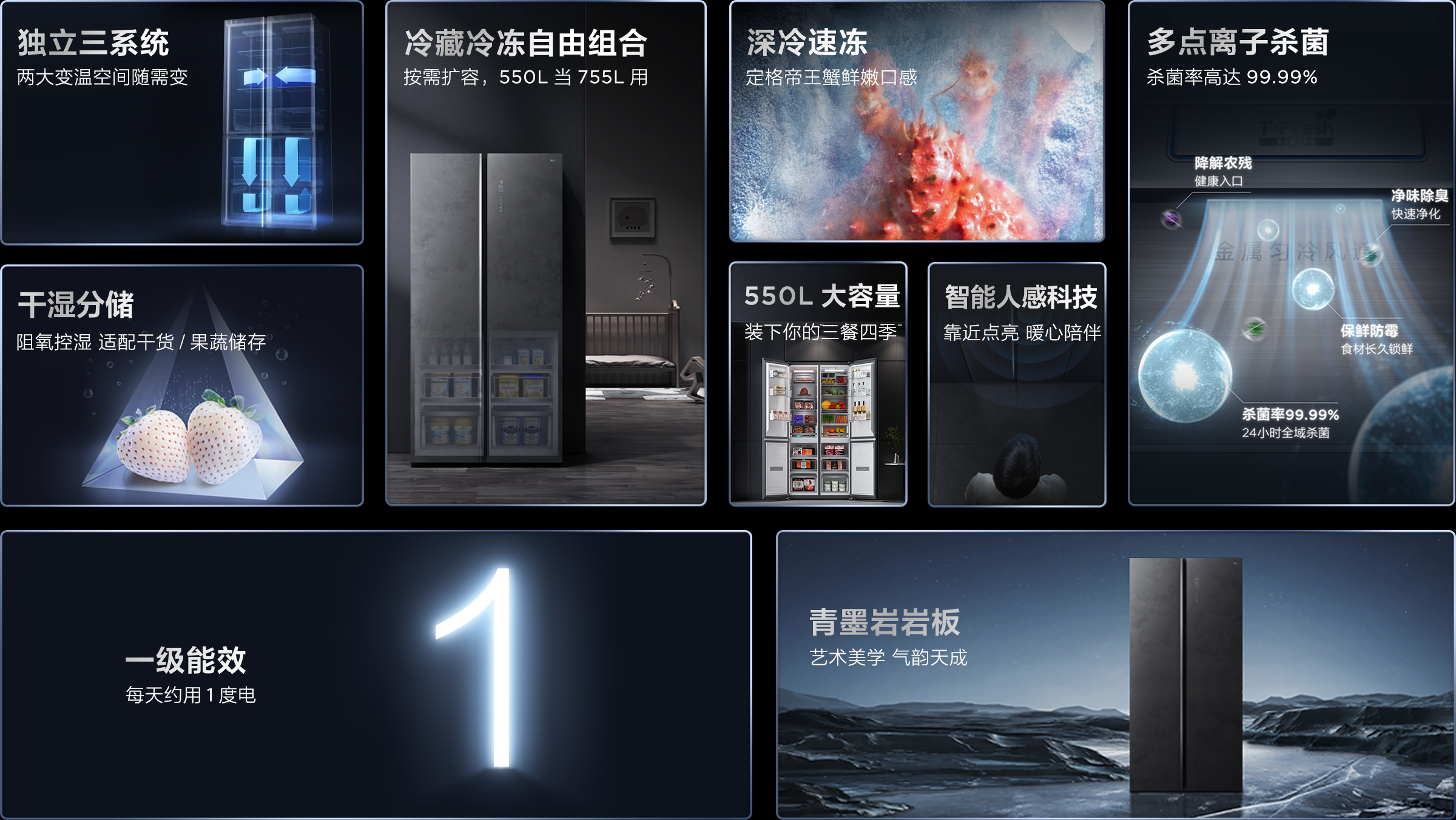 TCL双开门格物冰箱-大容量可变温R550Q10-S | TCL官网