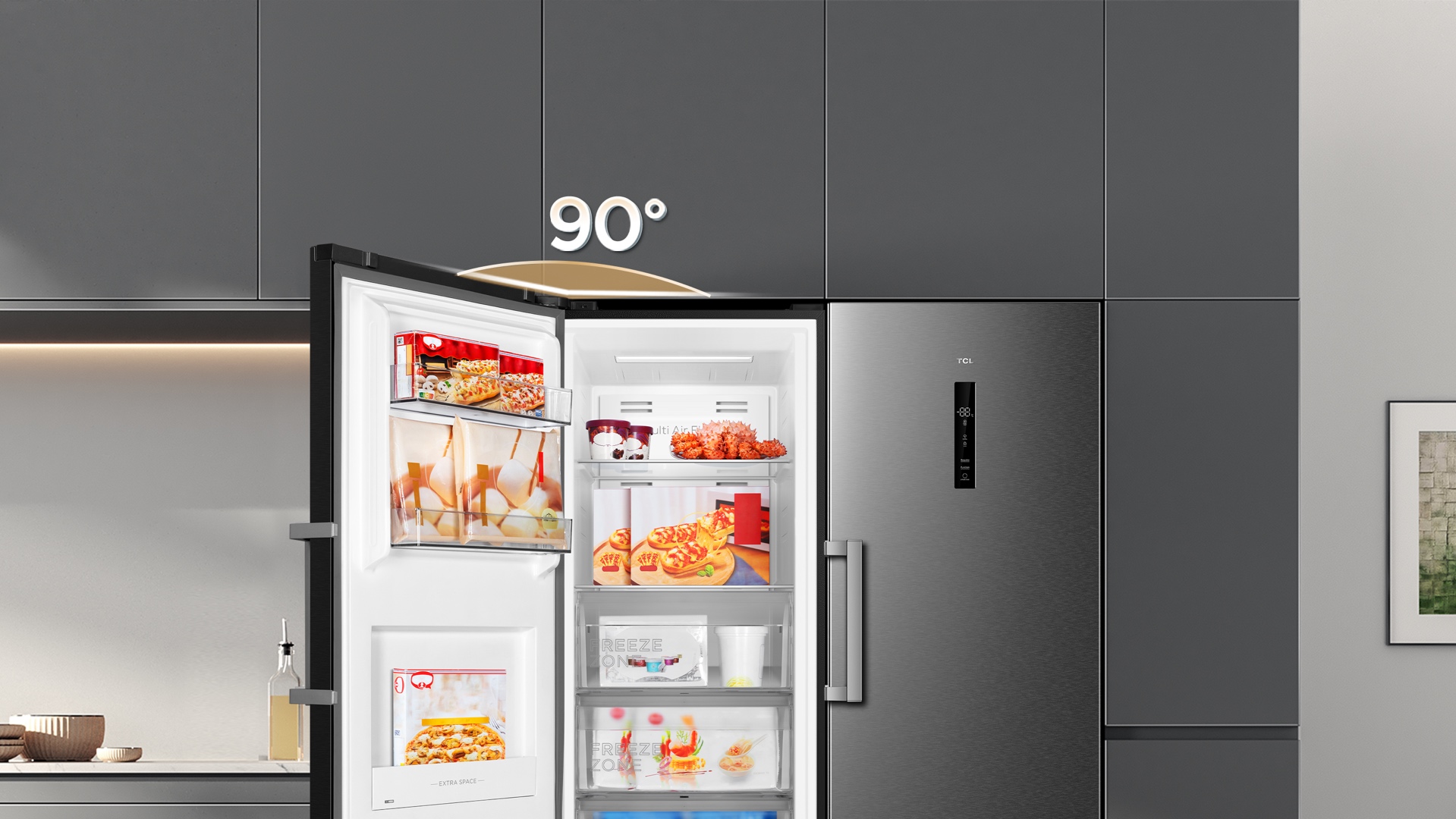 TCL refrigerator 90° opening door