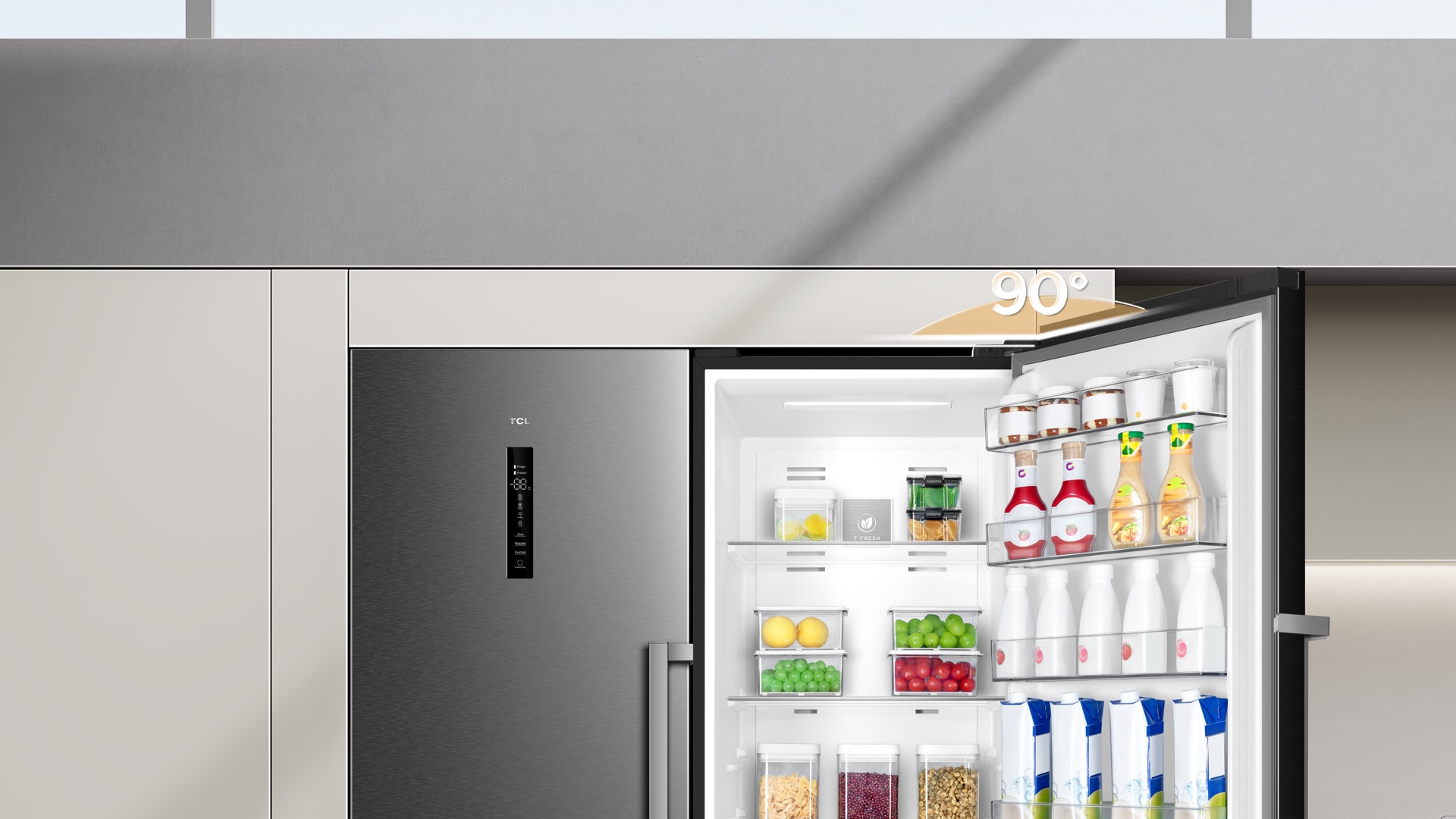 TCL refrigerator 90° opening door