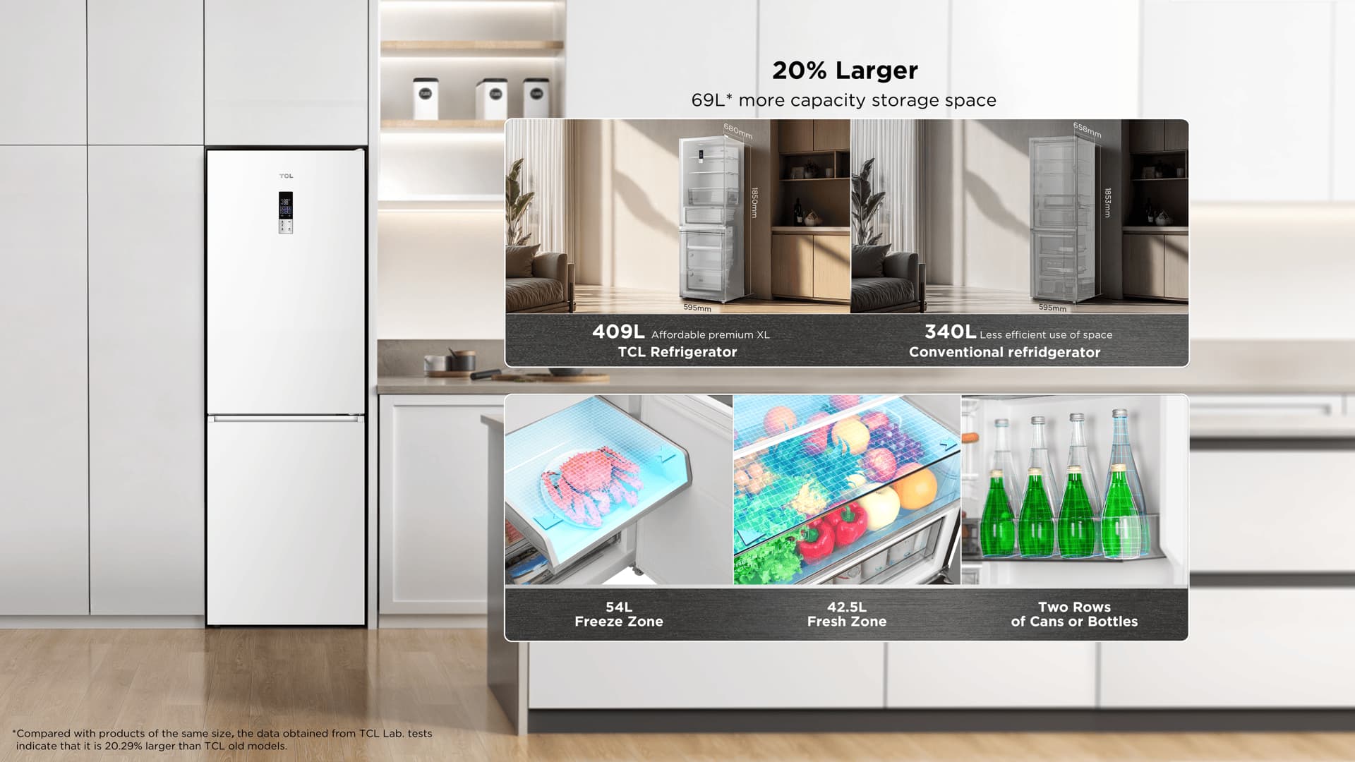 TCL fridge has larger capacity for more storage space
