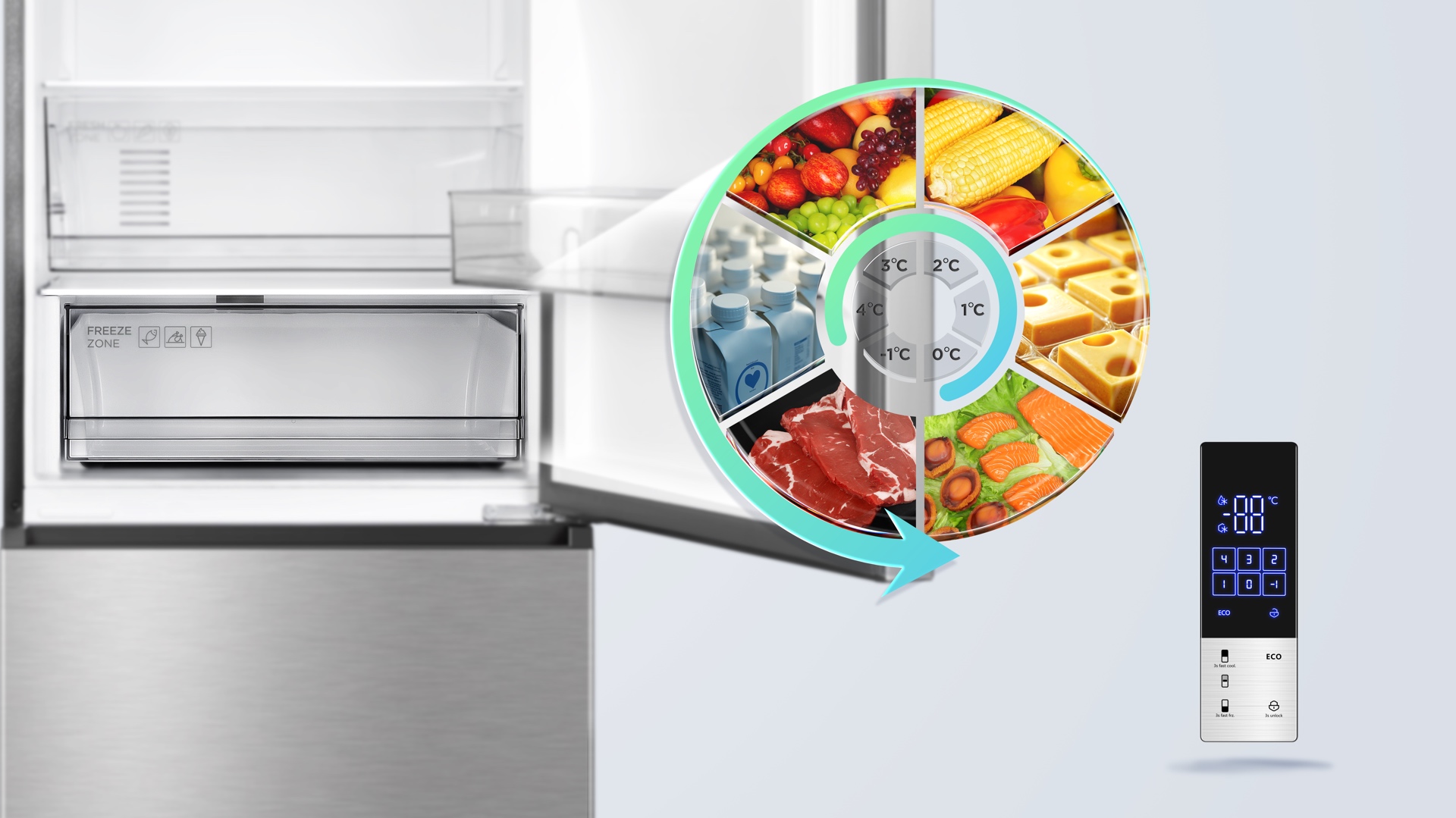 The 乐竟体育 fridge can customise temperature for flexible foods storage