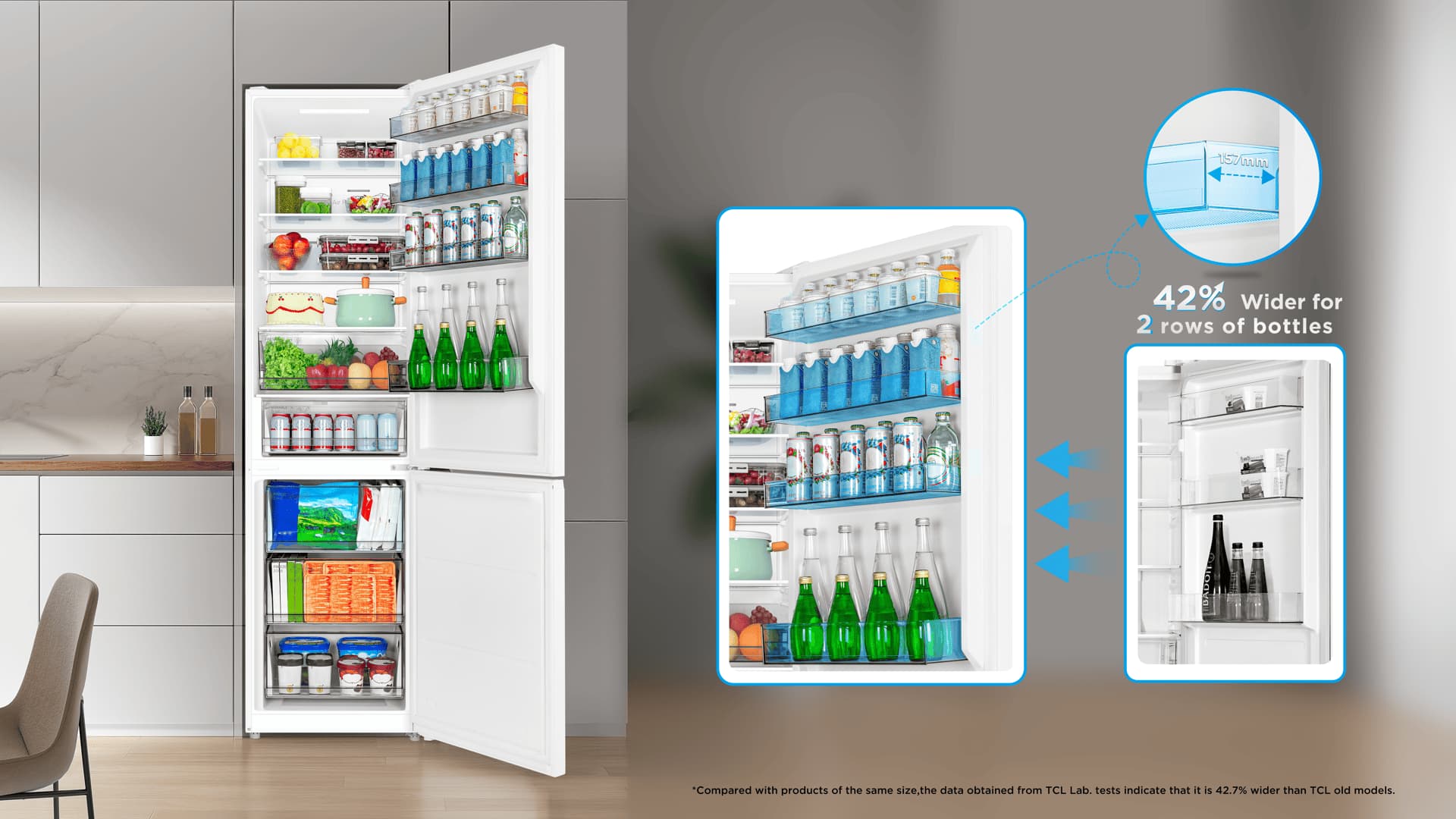 Balcón profundo para guardar botellas grandes o varias filas de latas