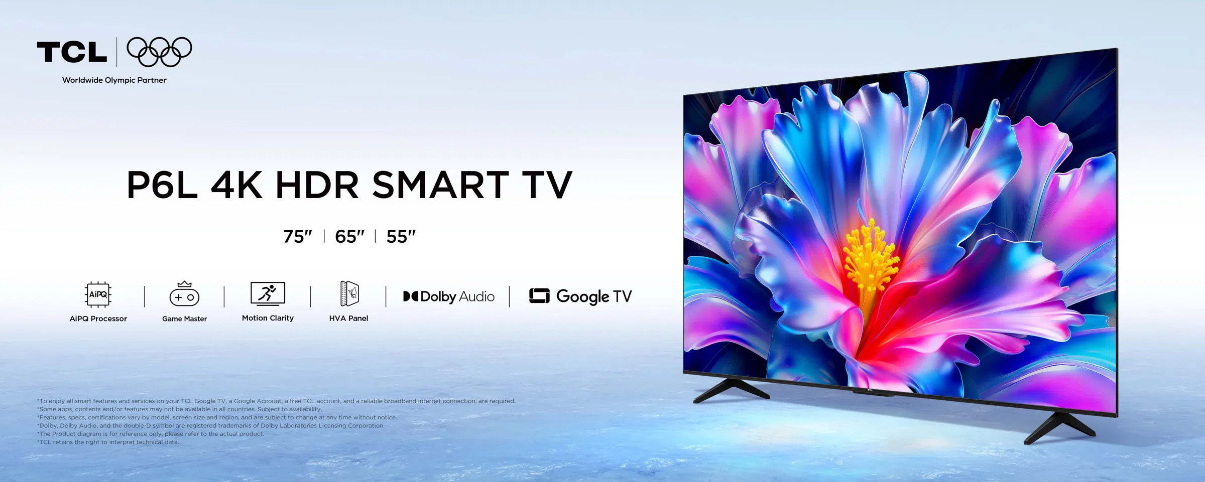TCL P6L 55"-75" 4K HDR Smart TV טלוויזיה חכמה P6L 4K SMART TV מבית TCL