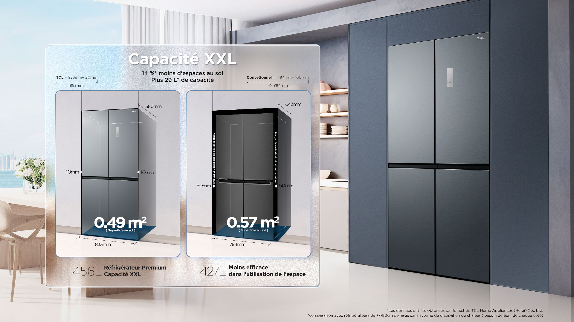 TCL rc456xe0 Réfrigérateur Capacité XXL