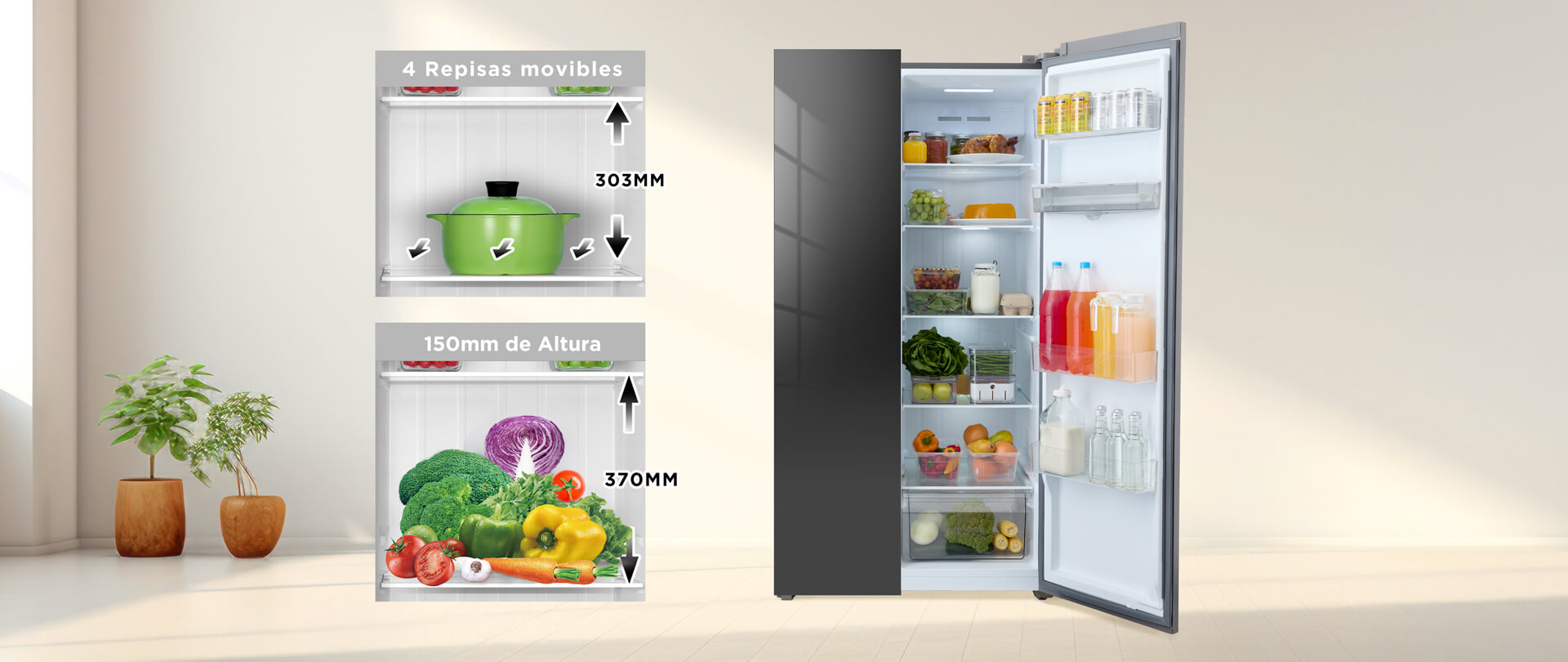 TCL C387BF Refrigerator Foldable and Reversible Glass Shelf