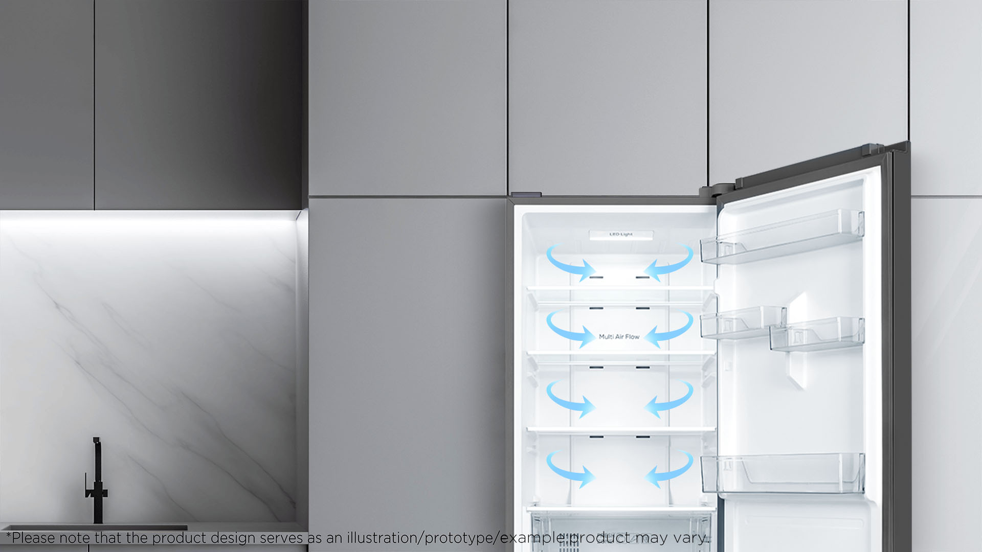 Multi Air Flow: Multi-level cold air distribution for optimal food preservation thanks to a homogeneous cold distribution.
