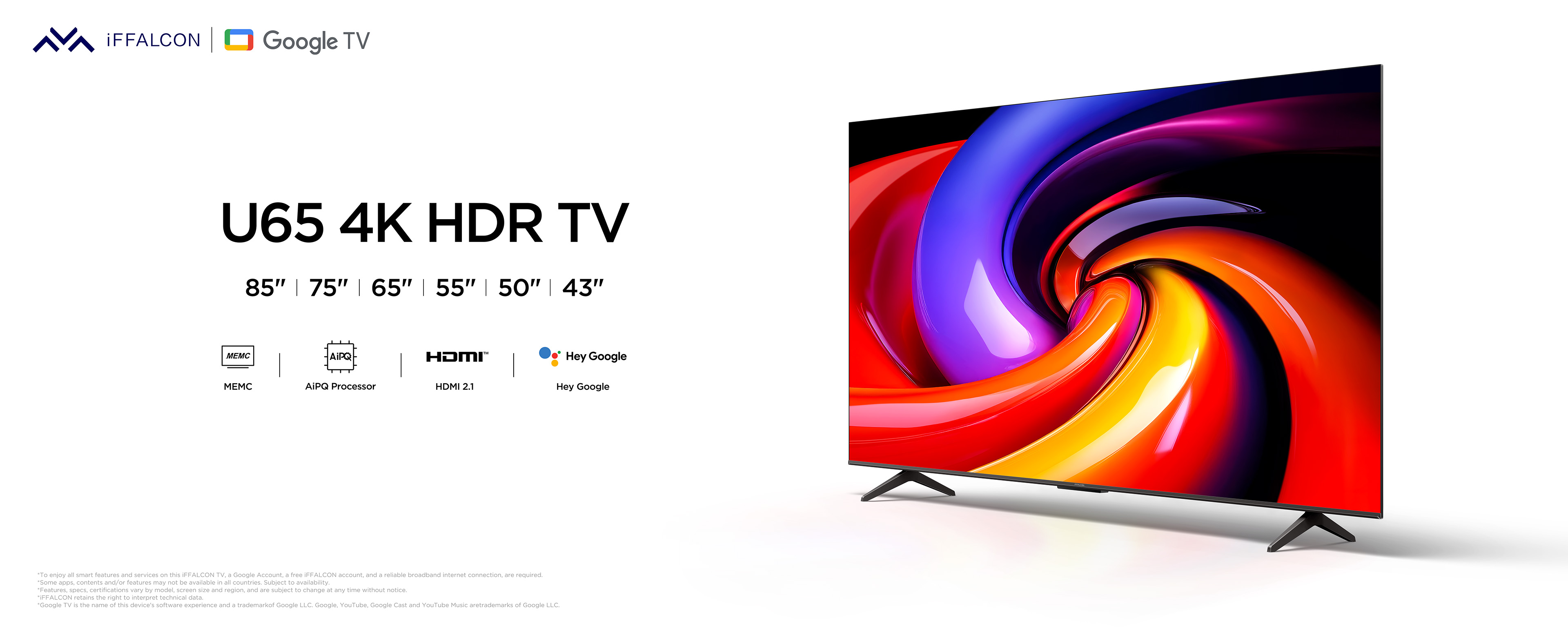4K 液晶 43V型 Google TV チューナーイン U65シリーズ iFFALCON U65 4K UHD Google TV-43 to 85 Inch | iFFALCON Japan